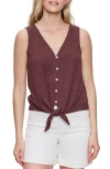 Sanctuary Vacation Textured Tie Front Button-up Tank In Brown
