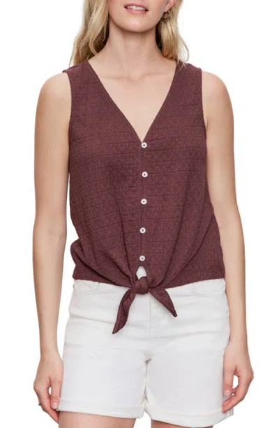 Sanctuary Vacation Textured Tie Front Button-up Tank In Brown