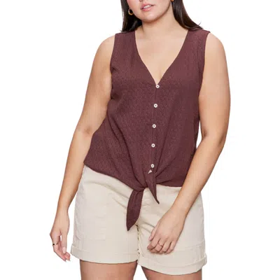 SANCTUARY SANCTUARY VACATION TEXTURED TIE FRONT BUTTON-UP TANK