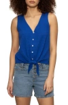 Sanctuary Vacation Textured Tie Front Button-up Tank In Cobalt