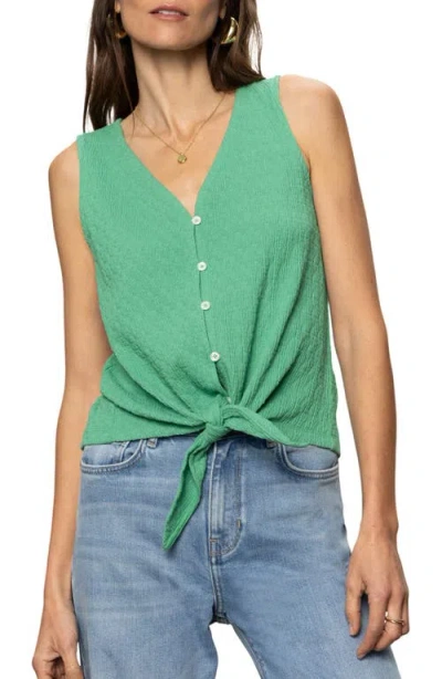 Sanctuary Vacation Textured Tie Front Button-up Tank In Palm