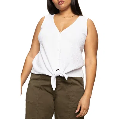 Sanctuary Vacation Textured Tie Front Button-up Tank In White