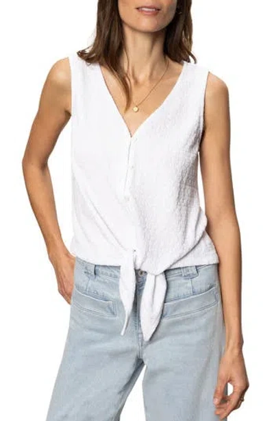 Sanctuary Vacation Textured Tie Front Button-up Tank In White