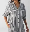 Sanctuary Linen Blend Pocket Button-up Shirt In Grey