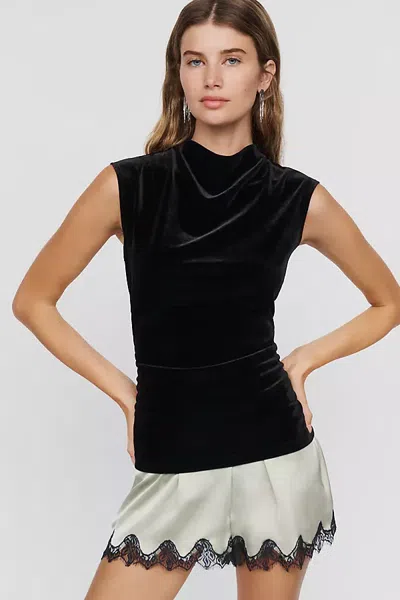 Sanctuary Velvet Sleeveless Cowl Neck Top In Black