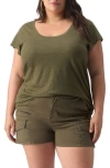 Sanctuary Alma Womens Linen Scoop Neck T-shirt In Burnt Olive