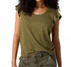 Sanctuary Alma Womens Linen Scoop Neck T-shirt In Green