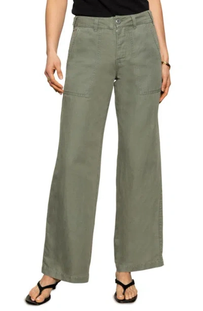 Sanctuary Wide Leg Linen Blend Pants In Dark Spruce