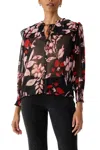 Sanctuary Womens Floral Print Tie Neck Button-down Top In Black