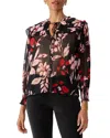 Sanctuary Womens Floral Print Tie Neck Button-down Top In Black