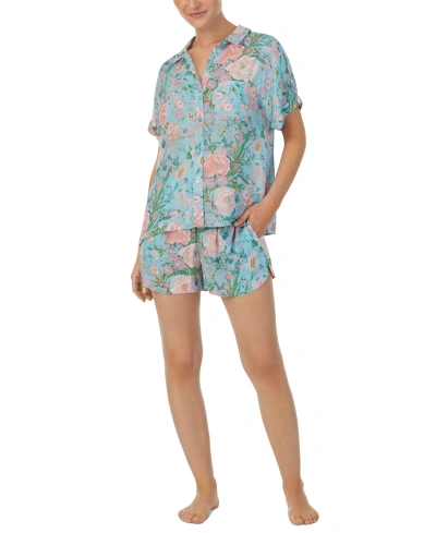 Sanctuary Women's 2-pc. Short-sleeve Boxer Pajamas Set In Blue Floral