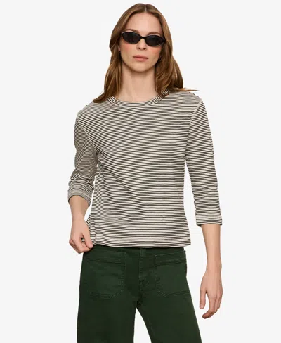 Sanctuary Women's 3/4-length Sleeve Crewneck T-shirt In Chalk French Stripe