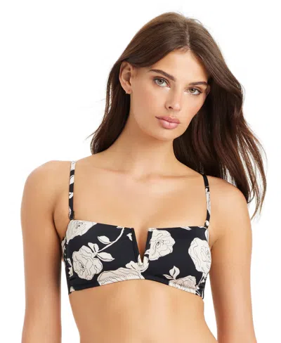 Sanctuary Floral V-wire Bandeau Bikini Top In Animal Print
