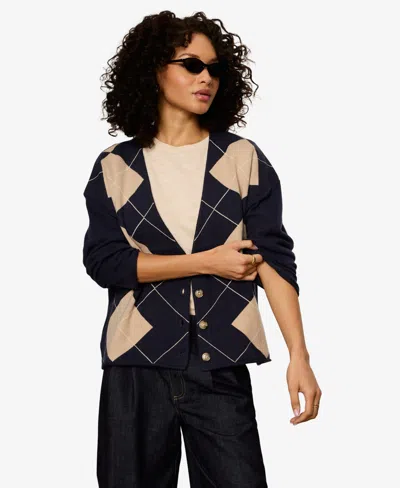 Sanctuary Women's Arden Long-sleeve V-neck Sweater In Loma Argyle