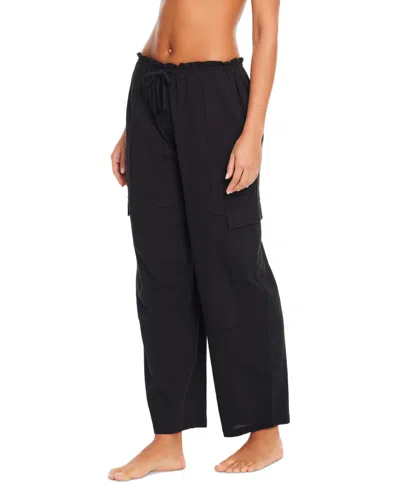 Sanctuary Women's Coastal Covers Crinkle Cotton Baggy Barrel Cargo Pants In Black