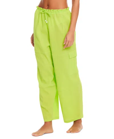 Sanctuary Women's Barrel-leg Cover-up Cargo Pants In Electric Green