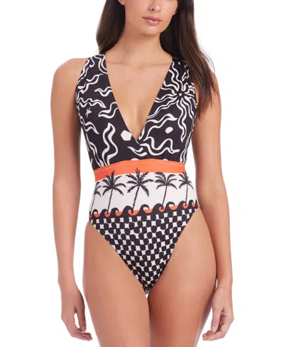 Sanctuary Women's Beach Conversations Plunge Mio One-piece Swimsuit In Black