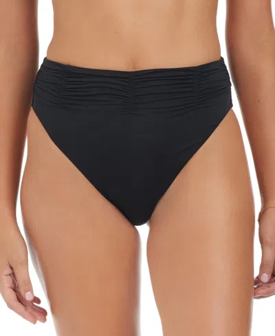 Sanctuary Women's Beach Goddess Excess Shirred-waist High-leg High-rise Bikini Bottoms In Black