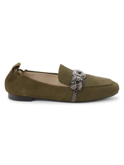 Sanctuary Women's Blast Suede Python-embossed Bit Loafers In Green