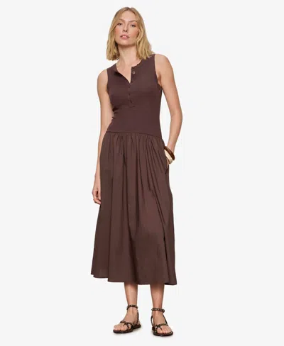 Sanctuary Breakaway Mixed Media Cotton Midi Dress In Brown