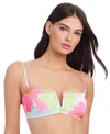 Sanctuary Womens Charming Floral Bandeau Bikini Top V Waist Bottoms In White