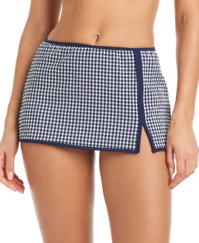 Sanctuary Women's Check Me Out High-rise Swim Skirt In Blue