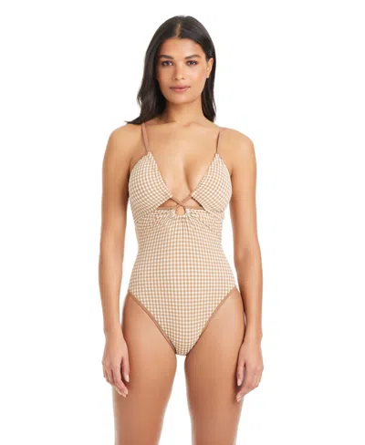 Sanctuary Women's Check Me Out V-neck One-piece Swimsuit In Neutral