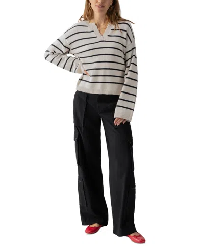 Sanctuary Chill Vibes V Neck Sweater In Chalk Black