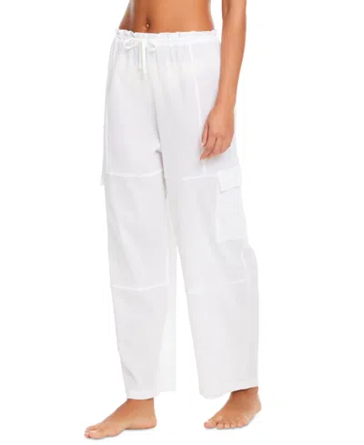 Sanctuary Women's Coastal Covers Crinkle Cotton Baggy Barrel Cargo Pants In White