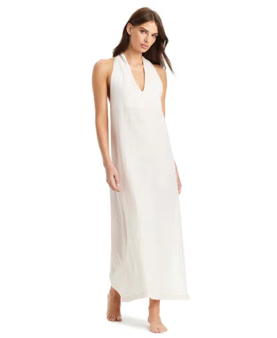 Sanctuary Twist Neck Cotton & Linen Cover-up Dress In White