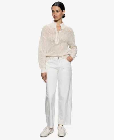 Sanctuary Women's Cotton Half-zip Open-knit Sweater In Eco Natural