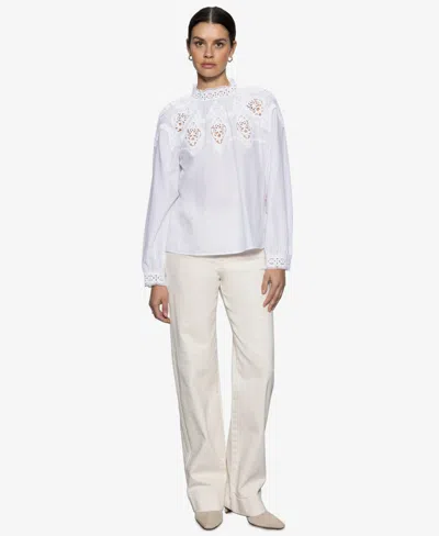 Sanctuary Women's Cotton Lace-trim Popover Blouse In White