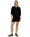 Sanctuary Open Knit Bomber Crewneck Cardigan Sweater In Black