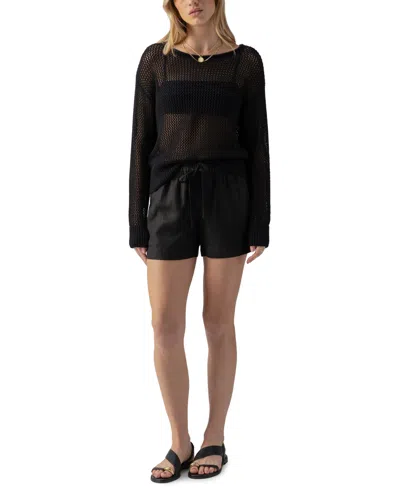 Sanctuary Women's Cotton Open-knit Long-sleeve Sweater In Black