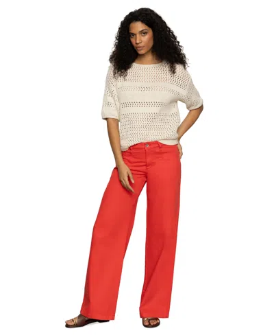 SANCTUARY WOMEN'S COTTON OPENWORK MACRAME CREWNECK TEE