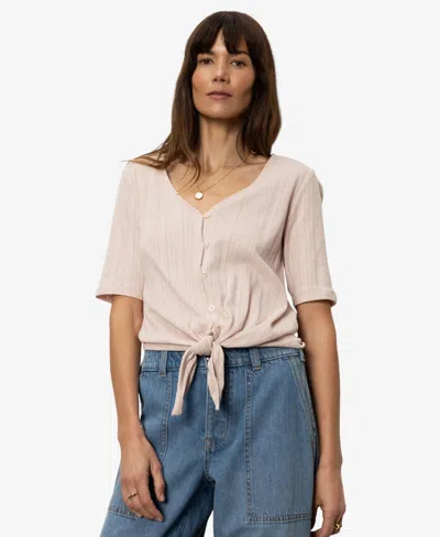 Sanctuary Women's Cotton Pointelle Tie-front Top In Earth Pink
