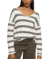 Sanctuary Women's Cotton Striped Easy V-neck Sweater In Light Oat,black Stripe