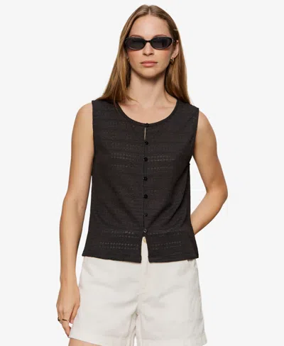 Sanctuary Women's Crewneck Button-front Textured Top In Black
