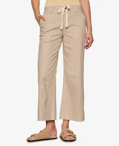 Sanctuary Women's Cropped Lily Stripe Wide-leg Cotton Trousers In Brown