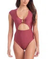 Sanctuary Women's Cutout Cap-sleeve One-piece Swimsuit In Garnet