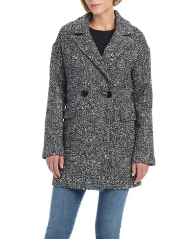 Sanctuary Women's Double-breasted Novelty Herringbone Wool Coat In B  W Herringbone