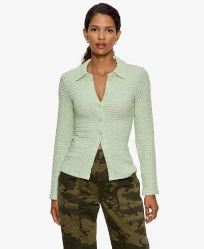 Sanctuary Dreamer Textured Bubble Knit Button-up Shirt In Multi