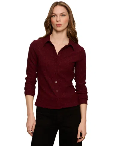 Sanctuary Womens Dreamer Long Sleeve Spread Collar Button Up Shirt In Burgundy