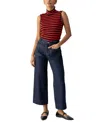 Sanctuary Essential Stripe Sleeveless Mock Neck Knit Top In Black,cherry Red Stripe