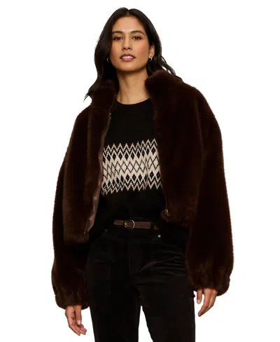 Sanctuary Women's Everest Faux Fur Funnel-neck Zipper Bomber In Brown