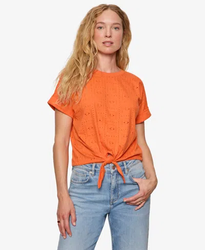 Sanctuary All Day Eyelet Tie Hem T-shirt In Orange