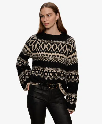 Sanctuary Women's Fair-isle Crewneck Dropped-shoulder Sweater In Black