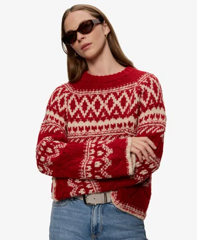 Sanctuary Women's Fair-isle Crewneck Dropped-shoulder Sweater In Burgundy