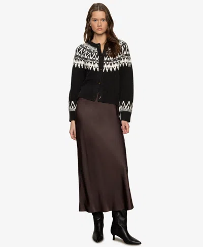 Sanctuary Women's Fairisle Crew Neck Cardigan Sweater In Black