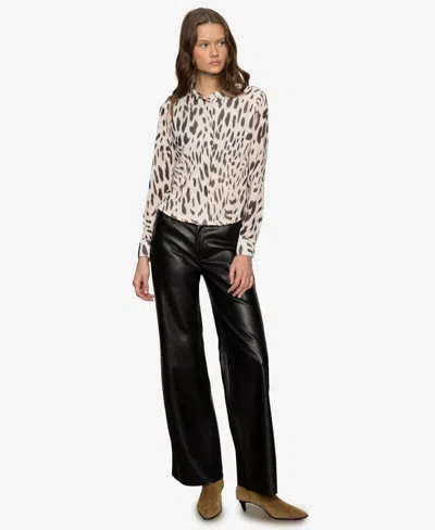 Sanctuary Women's Fitted Mesh Button Down Top In Animal Print